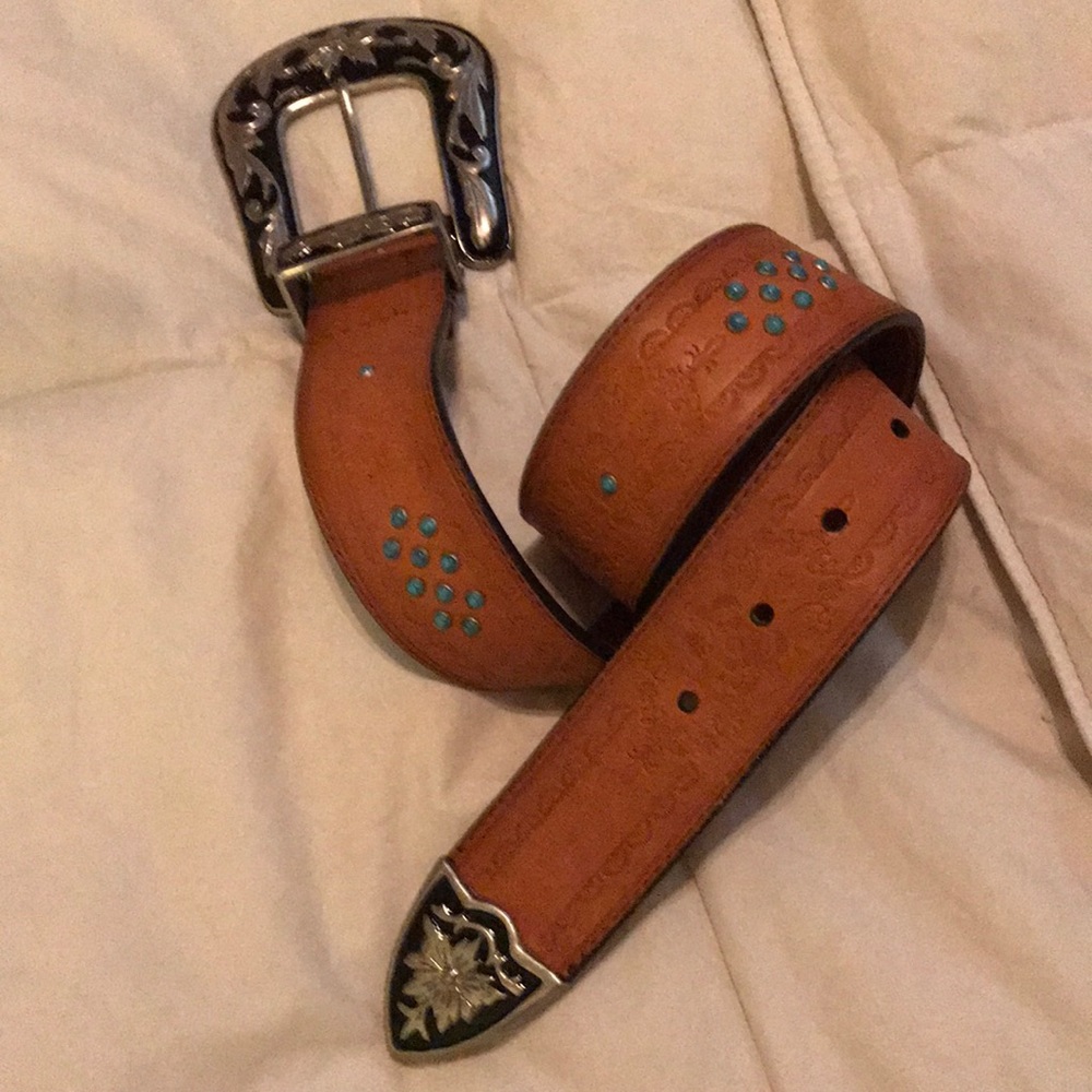 Vintage beaded Leather Belt
